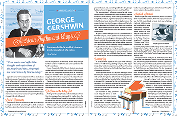 Americanism magazine layout highlighting the George Gershwin prize