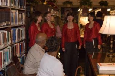 Local women’s quartet, Seraphim, entertains guests in the DAR Library.