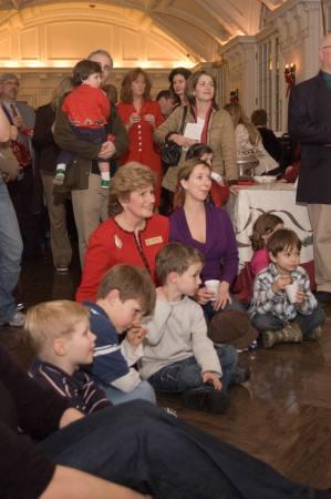 DAR President General Linda Calvin (center) got comfortable to enjoy the performance of Washington, D.C.’s Thomson Elementary School Choir.