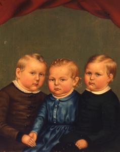 The Parsons brothers, John, Stephen, and Nathaniel, were born in Miami, Missouri. Three days after the birth of Stephen in 1849, their mother died. For a more stable life, the boys were sent to live with their aunt and uncle on a farm in Paris, Maine. Their Aunt Apphia Parsons arranged for this portrait to be painted by the young artist, John S. Hillman (1828-1854).