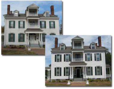 These photos depict the Governor Duncan Mansion before and after the restoration of its facade.