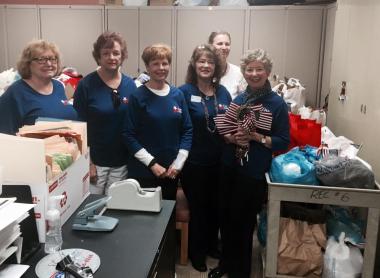  The Massey Harbison/ Fort Hand Chapter in New Kensington, PA gathered 140 bags of specific non-perishable food items to be given to veterans leaving the VA Hospital. Each bag contained a can of chicken, a can of Spam, a can of tuna, a jar of peanut butter, a jar of jelly, 3 ramen noodle soups, 2 cans of fruit cocktail, a roll of toilet paper, and a small American flag. A group of our Daughters delivered the bags to the VA facility in Aspinwall , PA. While there, we ran into another group of Daughters from 