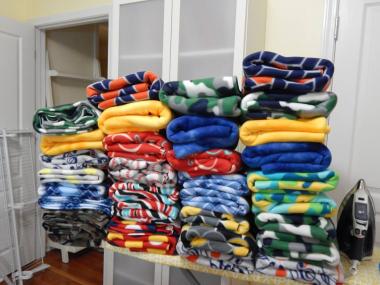 Today, Emily Geiger DAR Chapter will turn this pile of colorful fleece into lap throws for the veterans at South Carolina's Victory House in Walterboro, SC. Happy 125th birthday NSDAR!