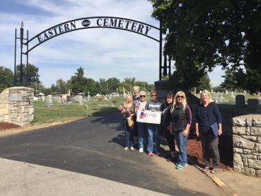 Ann Rogers Clark Chapter, IN volunteered in the Eastern Cemetery by cleaning monuments, taking photographs of headstones, creating memorials, and uploading GPS coordinates to the Find A Grave website. 
