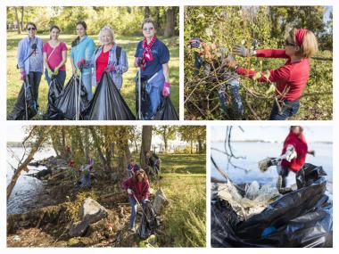 Several Northern Virginia chapters joined together for the National DAR Day of Service at the National Park Service Dyke Marsh along the Potomac River to pick up trash and remove invasive plant species.