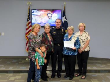Green Mountain Boys Chapter, TX presented boxes of activities for children to the San Antonio Police Department FACT team (Family Assistance Crisis Team) 