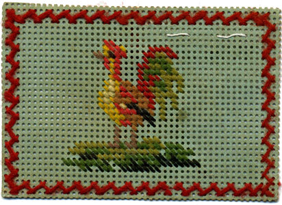 Needlework cards, mid-to-late 19th century / Wool on perforated paper / Rooster. (Gift of Sally A. McKean)