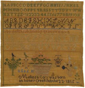 Sampler, 1825 / Melissa Cory / Honey Creek, Ohio / Silk on linen. 