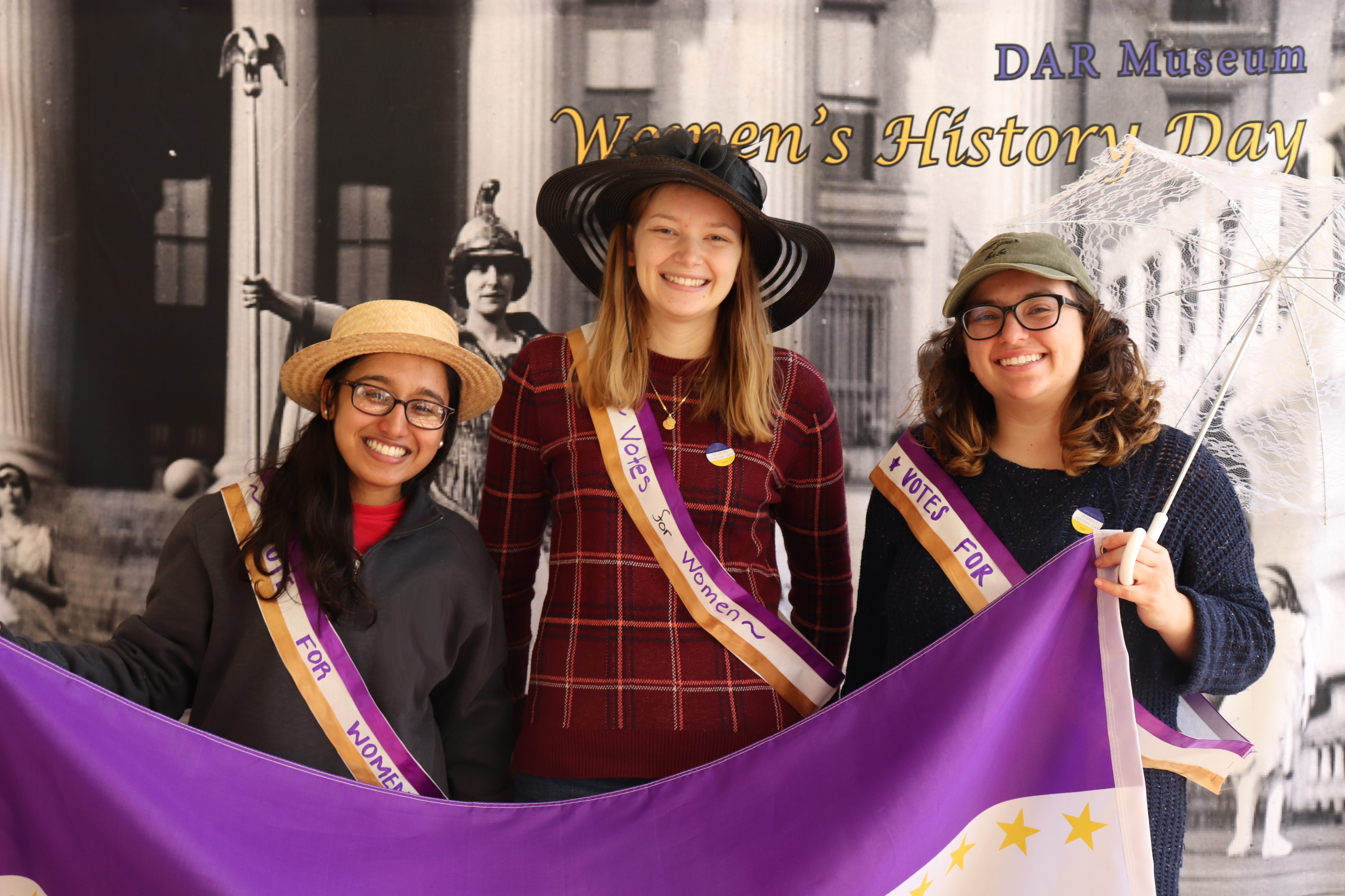 Women dressed up in costumes for the Women's History Costume Party