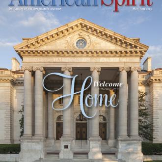 American Spirit cover with Memorial Continental Hall on it and text inlaid over it that says "Welcome Home" 