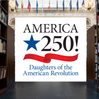DAR America 250! Logo in the midst of the DAR Library 