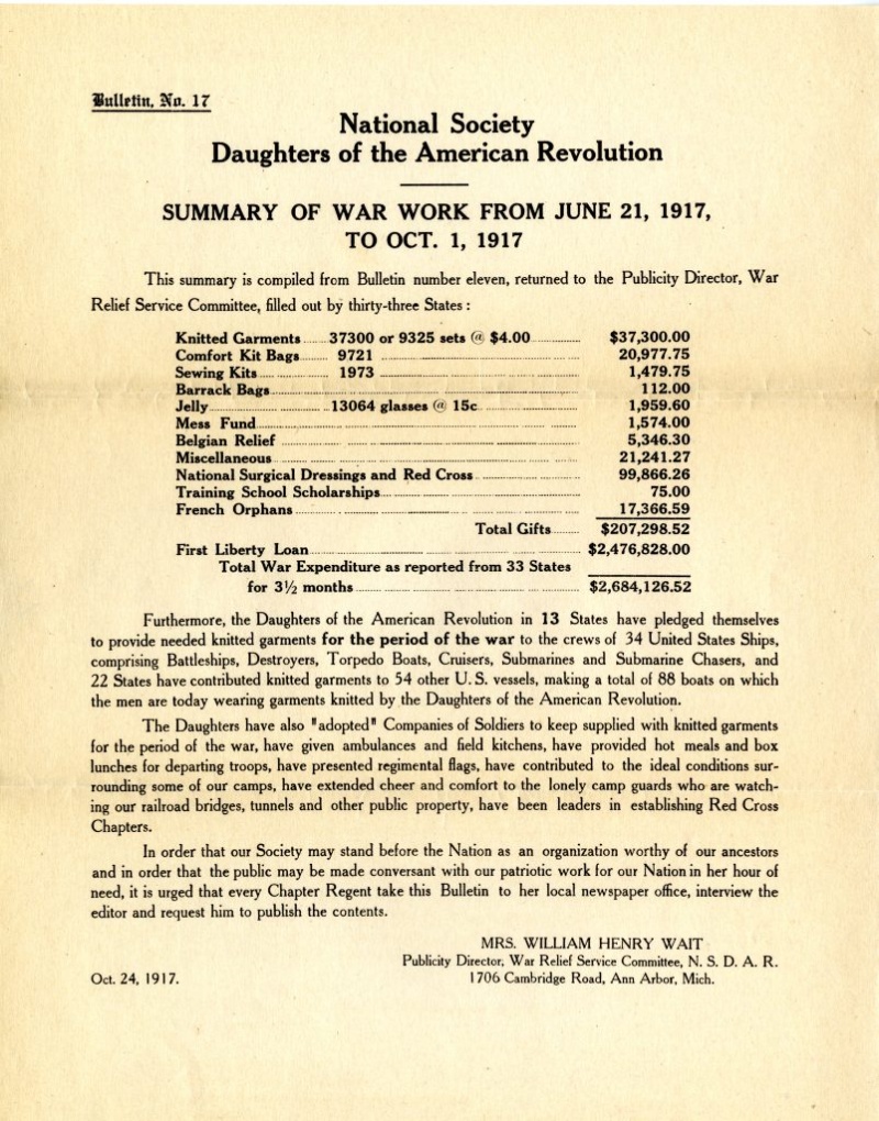 WW1 Relief Bulletin No 17 ReporT