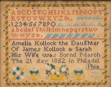 Sampler, about 1865 / Amelia Kollock / Philadelphia, Pennsylvania