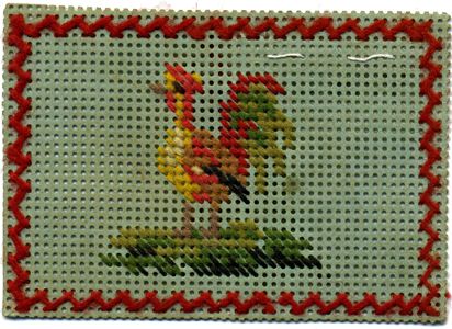 Needlework cards, mid-to-late 19th century / Wool on perforated paper / Rooster. (Gift of Sally A. McKean)