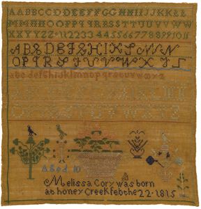 Sampler, 1825 / Melissa Cory / Honey Creek, Ohio / Silk on linen.