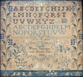 Sampler, 1834 / Hannah Edmondson / Dayton, Ohio / Silk on linen.