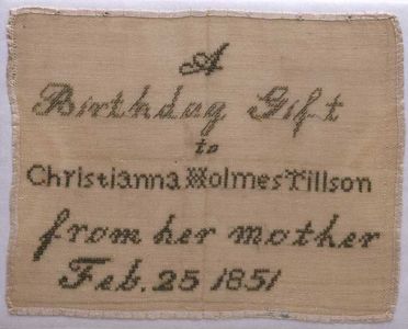 Sampler, 1851 / Christiana Holmes Tillson / Probably Quincy, Illinois / Silk on silk;