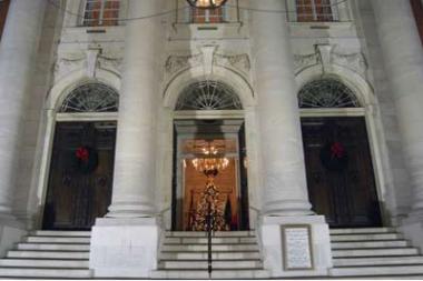The DAR Memorial Continental Hall grand entrance is only used for special occasions such as the annual DAR Christmas Open House.