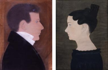 Folk artist Ruth Henshaw Bascom kept a diary throughout her life, recording her travels, her subjects, and often the details of her work. Because of these accounts, we know she drew Joseph Knowlton’s portrait on March 4, 1830 and finished the portrait of his sister, Frances Knowlton Chickering, between March 4 and March 8, 1830, both in Phillipston, Massachusetts. The portraits descended in the Chickering family until purchased by the DAR Museum.