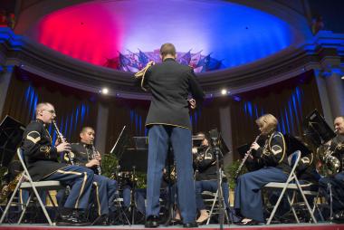 The United States Army Band performs in DAR Constitution Hall prior to the Opening Night Ceremony of the 123rd Continental Congress.
