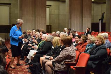 DAR President General Ann Dillon greeting DAR members who were in attendance at the ceremony