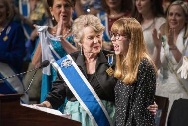 The DAR American History Scholarship winner, Riley Sutherland, got a surprise during Education Awards Night when the President General announced that her DAR membership application had just been approved!