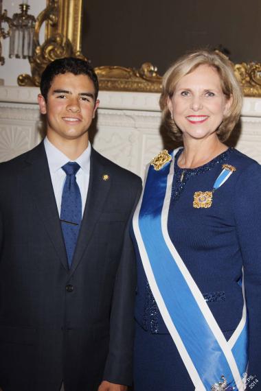 2014 DAR Good Citizen winner Liam Rial of North Kingstown, Rhode Island with President General Lynn Young.