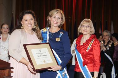 During the Education Award Ceremony, Nancie Lindblom was honored as the 2014 DAR Outstanding Teacher of American History. She is pictured with President General Lynn Young and Historian General Bana Caskey.