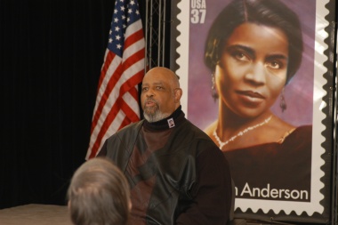 January 27, 2005 – Marian Anderson's nephew, James DePreist, who is the Director of Conducting and Orchestral Studies at The Julliard School, shares stories of his aunt's life. Speaking on behalf of the Anderson family he thanked the U.S. Postal Service and the Daughters of the American Revolution for hosting the event and for their kind words at the ceremony.