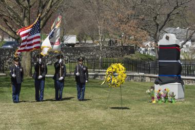 The Margaret Corbin Monument was covered as part of the rededication ceremony ritual.
