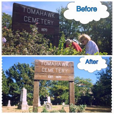 Three Trails West Chapter cleaned up a historic Kansas cemetery dating back to 1870. We had nearly a dozen bags of leaves, tree/bush clippings and trash. 