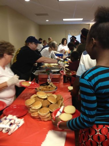 One view of Houston's Tejas Chapter Day of Service for 72 refugees and immigrants. The event included over 100 people enjoying lunch together and learning about our U.S.A. history, including flags, the Pledge to the U.S. Flag, constitution, and much more via displays and presentations. #DARCelebrate125