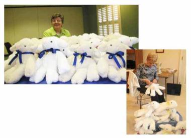 Six to eight members of the Tomahawk Chapter DAR in Kansas meet once a year in a member's home for an entire day to make stuffed lambs to send to Navajo Ministries, a Navajo Mission in New Mexico. The lambs are given to young Navajo children in crises who come to the mission for care and most come with nothing. The stuffed lamb is theirs to keep and love and to offer comfort to the child. The lamb in the Navajo society is symbolic because the group for centuries has depended upon sheep for food and liveliho