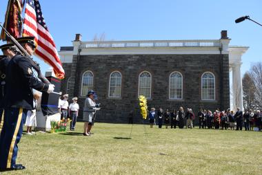 The New York State Officers Club President and Chaplain rededicate the Margaret Corbin Monument.