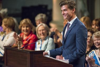 Chase Glassner, winner of the 2017 DAR American History Scholarship, gave rousing remarks.