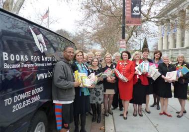 The day after the Open House the DAR Executive Officers helped load the books into the Books for America truck.