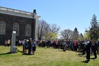 Some of the crowd and media gathered for the rededication ceremony.