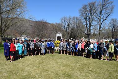A gathering of some of the many DAR members who attended the Margaret Cochran Rededication Ceremony.