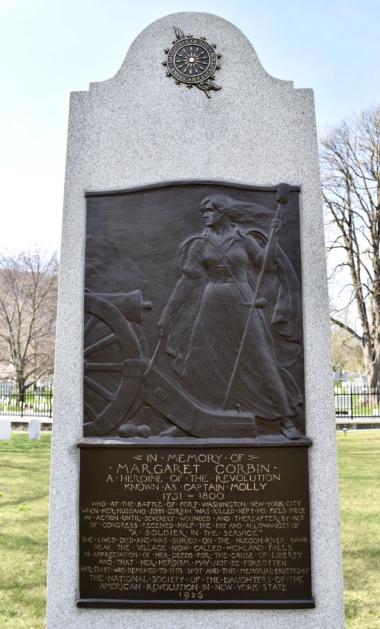 The Margaret Corbin Monument in the West Point Cemetery. Donated by the New York State Society Daughters of the American Revolution in 1926 to the United States Military Academy. It is the only monument honoring a woman veteran located at the United States Military Academy.