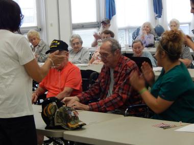 The Fort Augusta Chapter, PA, held a Veterans Service Day at their local nursing home. They thanked the veterans for their service and had music and snacks.