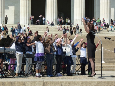 April 9, 2014 - The third grade student choir from DC's Ross Elementary School performs "He's Got the Whole World" during the National Parks Service commemorative program.