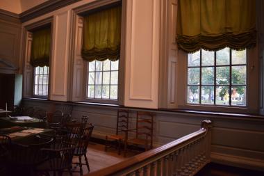 From inside the Assembly Room in Independence Hall you can see the new DAR trees (yellow leaves and orange leaves) that were just planted and will mature as the nation celebrates 250 years since the incredible events, including the significant deliberations in this very room, which launched our nation’s independence!