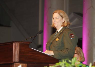 The DAR honored the National Park Service with the President General's Medallion in celebration of the NPS Centennial Anniversary. NPS Deputy Director Peggy O'Dell accepted the award on behalf of all those who supported the mission of the National Park Service over the past 100 years.
