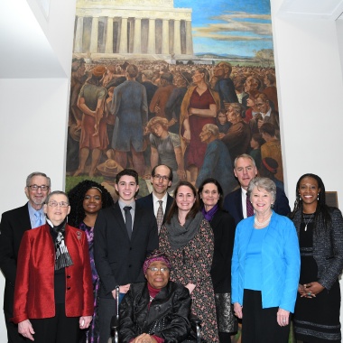 President General Ann Dillon gathering with other special guests celebrating the 75th anniversary of the mural depicting Marian Anderson’s historic 1939 concert at the Lincoln Memorial at a ceremony held at the Department of the Interior where the mural is located. February 1, 2018.