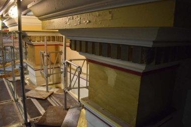 Here you can see additional damage and paint flaking that was repaired during the restoration.