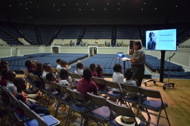 On the 80th anniversary of Marian Anderson’s Lincoln Memorial concert, DAR welcomed 50 first and second graders from a Washington, D.C. elementary school to DAR Constitution Hall for a program on Marian Anderson.