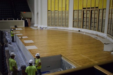 The Constitution Hall floor was also sanded, repaired and given a darker stain.