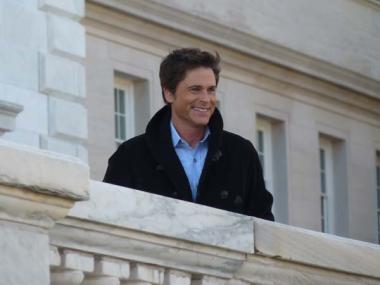 Camera men filming Rob Lowe's arrival to DAR Headquarters.