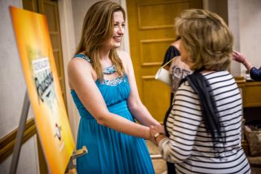 Mary Tedesco, co-host of PBS' Genealogy Roadshow -- and a DAR member -- was the featured speaker at Celebrate America Night and greeted many DAR members with lots of genealogy questions for her.