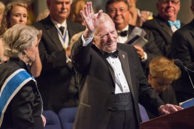Gene Kranz receives a standing ovation after being awarded the DAR Medal of Honor and delivering the keynote remarks during the 126th Continental Congress Opening Night Ceremony.